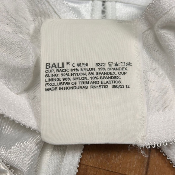 NWT Bali Double Support Spa Closure Wireless Bra Sz 40C White Satiny Lace Floral - Picture 5 of 8